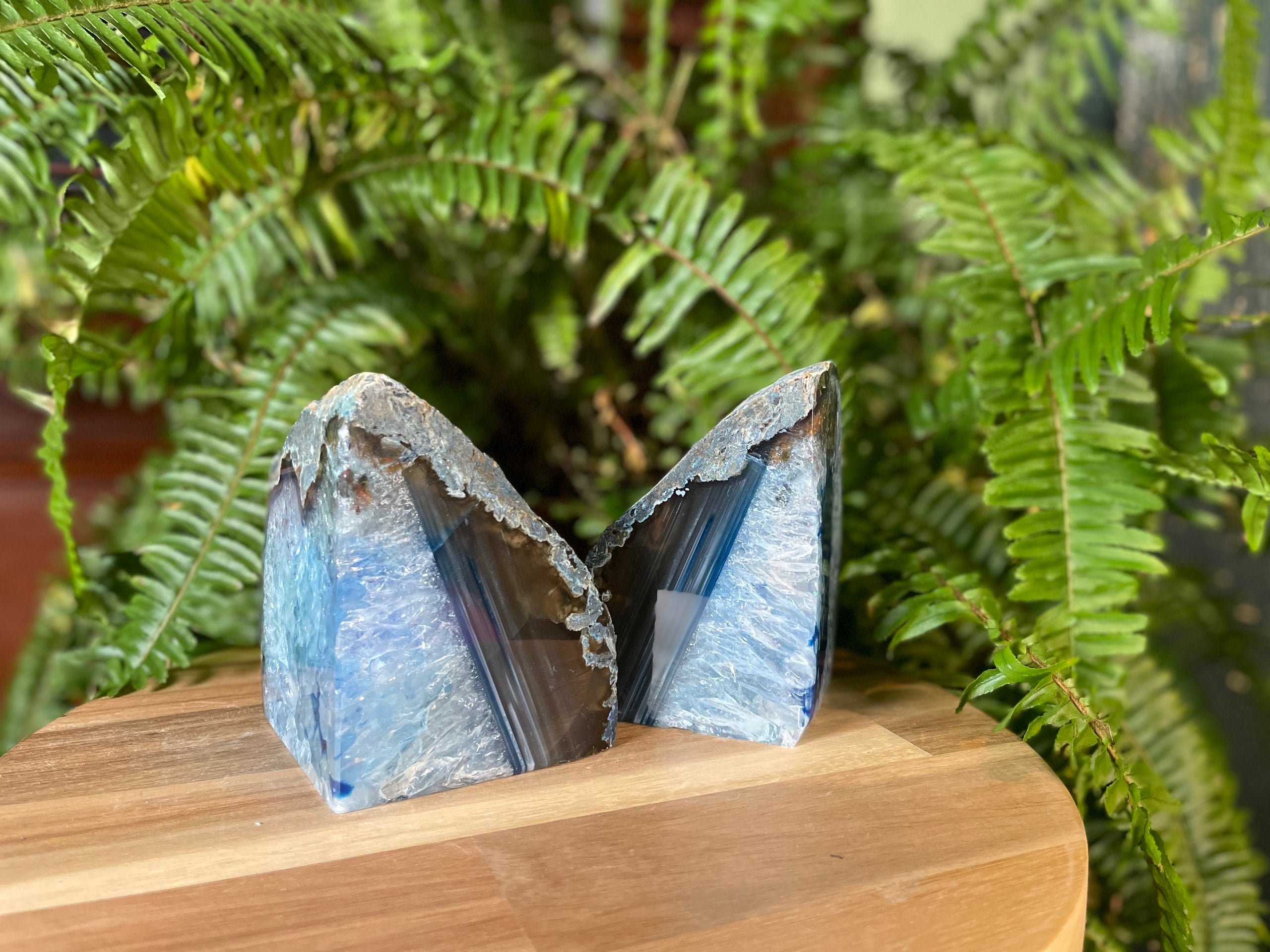 Blue Agate Crystal Bookends
